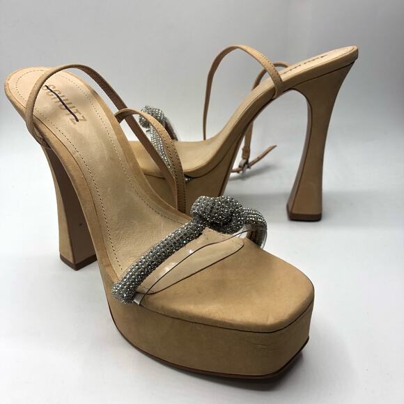 Schutz Women's Peaky Embellished Platform Heels Beige Size 9.5 B - Picture 10 of 11